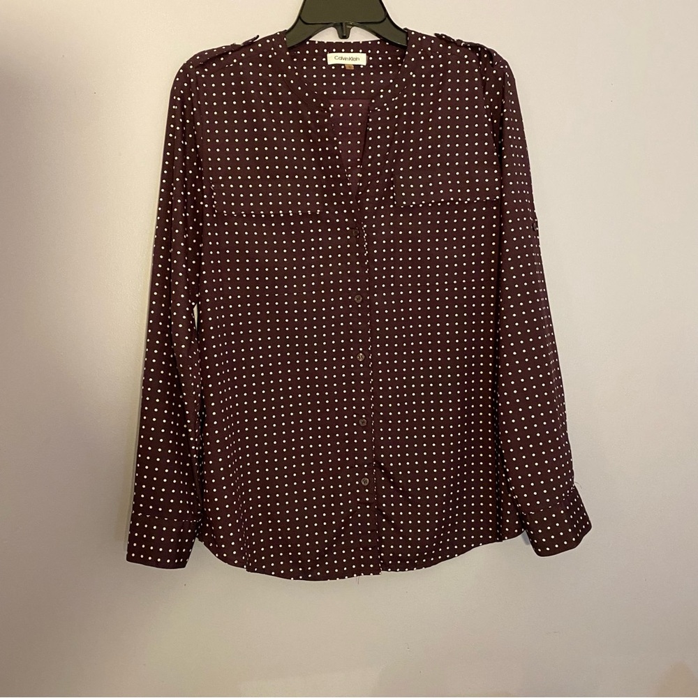 Calvin Klein Burgundy Polka Dot Blouse